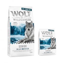 12 + 2 kg gratis! 14 kg Wolf of Wilderness Trockenfutter - SENIOR Blue River - Freilandhuhn & Lachs