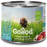 12 x 200 g | Goood | Junior Freilandlamm & Nachhaltige Forelle  Mini | Nassfutter | Hund
