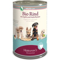12 x 400 g | Herrmanns | Welpe Bio-Rind mit Apfel und Haferflocken Selection | Nassfutter | Hund