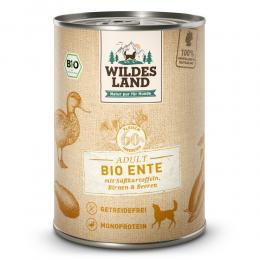 12 x 400 g | Wildes Land | Ente mit Süßkartoffeln, Birnen & Beeren BIO Adult | Nassfutter | Hund