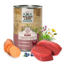12 x 400 g | Wildes Land | Rind mit Süßkartoffeln, Heidelbeeren, Wildkräutern und Distelöl Classic Adult | Nassfutter | Hund
