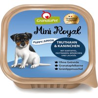 150 g | GranataPet | Puppy/Junior Truthahn & Kaninchen mit Kartoffeln, Pastinaken, Möhrchen und Lachsöl Mini Royal | Nassfutter | Hund