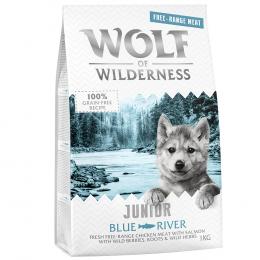 2 x 1 kg Wolf of Wilderness Trockenfutter zum Sonderpreis! - JUNIOR Blue River - Freilandhuhn & Lachs
