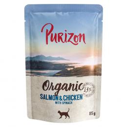 22 + 2 gratis! Purizon 24 x 70 g / 85g - Organic: Lachs und Huhn mit Spinat