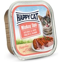 48 x 100 g | Happy Cat | Duo Paté auf Häppchen Geflügel & Lachs Minkas | Nassfutter | Katze