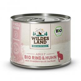 48 x 200 g | Wildes Land | Rind und Huhn mit Cranberries und Lachsöl BIO Adult | Nassfutter | Katze