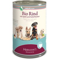 48 x 400 g | Herrmanns | Welpe Bio-Rind mit Apfel und Haferflocken Selection | Nassfutter | Hund
