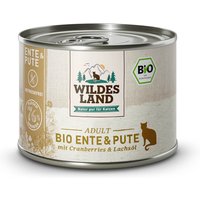 6 x 200 g | Wildes Land | Ente und Pute mit Cranberries und Lachsöl  BIO Adult | Nassfutter | Katze