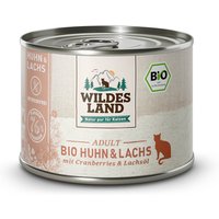 6 x 200 g | Wildes Land | Huhn und Lachs mit Cranberries und Lachsöl BIO Adult | Nassfutter | Katze
