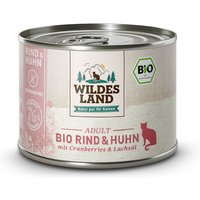 6 x 200 g | Wildes Land | Rind und Huhn mit Cranberries und Lachsöl BIO Adult | Nassfutter | Katze