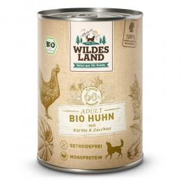 6 x 400 g | Wildes Land | Huhn mit Kürbis & Zucchini BIO Adult | Nassfutter | Hund