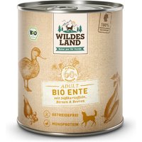 6 x 800 g | Wildes Land | Ente mit Süßkartoffeln, Birnen & Beeren BIO Adult | Nassfutter | Hund