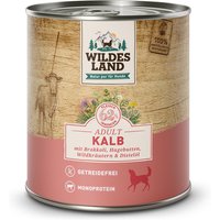 6 x 800 g | Wildes Land | Kalb mit Brokkoli, Hagebutte, Wildkräutern und Distelöl Classic Adult | Nassfutter | Hund