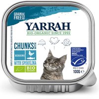 64 x 100 g | Yarrah | Bio-Bröckchen mit Huhn, Hering & Spirulina | Nassfutter | Katze