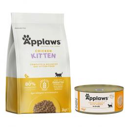 Applaws Mischfütterung: Trocken- & Nassfutterpaket - 2 kg Kitten-Trockenfutter + 6 x 156 g Hühnchenbrust & Käse
