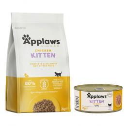 Applaws Mischfütterung: Trocken- & Nassfutterpaket - 2 kg Kitten-Trockenfutter + 6 x 70 g Hühnchenbrust für Kitten