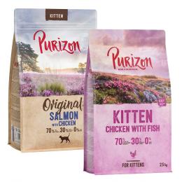 Gemischtes Sparpaket Purizon 3 x 2,5 kg - Kitten Mix: Lachs mit Huhn, 2 x Huhn & Fisch