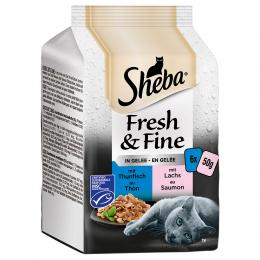 Megapack Sheba Fresh & Fine Frischebeutel 12 x 50 g - Thunfisch & Lachs in Gelee