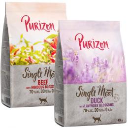Probiermix Purizon 2 x 400 g  - Single Meat Mix: Rind mit Hibiskusblüten + Ente  mit Lavenderblüten