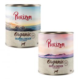 Purizon Organic 6 x 800 g - Mixpaket: 3 x Ente mit Huhn, 3 x Lachs mit Huhn