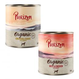 Purizon Organic 6 x 800 g - Mixpaket:  3 x Huhn mit Gans, 3 x Rind mit Huhn
