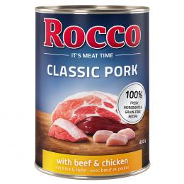 Rocco Classic Pork 6 x 400g Mix: Rind/Lamm, Huhn/Pute, Huhn/Kalb, Rind/Geflügelherzen, Huhn/Lachs, Rind/Huhn
