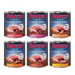 Rocco Classic Pork 6 x 800 g Mix: Rind/Lamm, Huhn/Pute, Huhn/Kalb, Rind/Geflügelherzen, Huhn/Lachs, Rind/Huhn