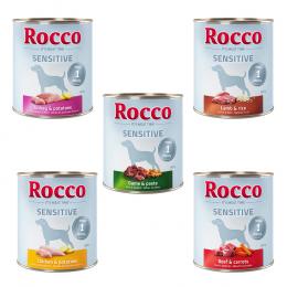 Rocco gemischte Probierpakete 6 x 800 g - Sensitive: Huhn/Kartoffel, Lamm/Reis, Wild/Nudeln, Truthahn/Kartoffel, Rind/Möhre