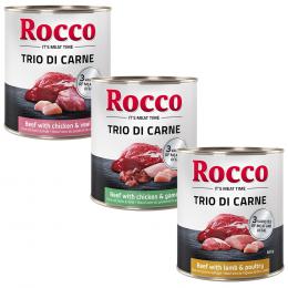 Angebot für Rocco gemischte Probierpakete 6 x 800 g - Trio di Carne: Rind/Lamm/Geflügel, Rind/Huhn/Kalb, Rind/Huhn/Wild - Kategorie Hund / Hundefutter nass / Rocco / Rocco Probierpakete.  Lieferzeit: 1-2 Tage -  jetzt kaufen.