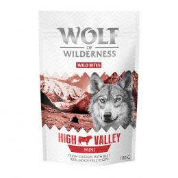 Sparpaket 3 x 180 g: Wolf of Wilderness Snack - Wild Bites - Neu: MINI High Valley - Rind & Huhn (kleine Würfel)