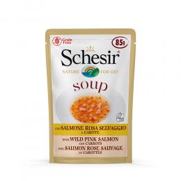 Sparpaket Schesir Cat Soup 12 x 85 g  - Wilder Rosa Lachs & Karotten