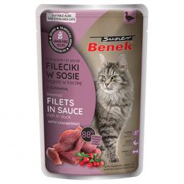 Angebot für Sparpaket Super Benek Getreidefrei Gedämpfte Filets 56 x 85 g - Ente mit Cranberries in Sauce - Kategorie Katze / Katzenfutter nass / Super Benek / -.  Lieferzeit: 1-2 Tage -  jetzt kaufen.