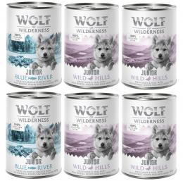 Wolf of Wilderness JUNIOR - Mixpaket - 6 x 400 g: 4x Ente & Kalb, 2x Huhn & Lachs