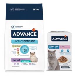 10 kg Advance Trockenfutter + 12 x 85 g passendes Nassfutter zum Sonderpreis! - 10 kg Sterilized Hairball + 12 x 85 g Sterilized Truthahn