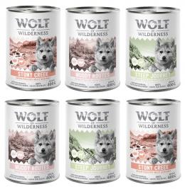 10% Rabatt! Wolf of Wilderness Mixpakete - Junior, Adult & Senior  6 x 400 g: JUNIOR Geflügel mit Rind, Geflügel mit Lamm, Geflügel mit Schwein