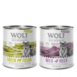 10% Rabatt! Wolf of Wilderness Mixpakete - Junior, Adult & Senior - 6 x 800 g: SENIOR Freiland-Lamm, -Huhn, -Ente, -Kalb