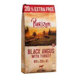 12 kg + 20% gratis! 14,4 kg Purizon Trockenfutter - getreidefrei - Black-Angus-Rind mit Truthahn