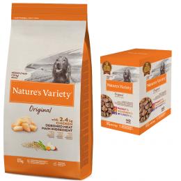 12 kg Nature's Variety Medium/Maxi Adult + 4 x 300 g Nassfutter-Mix zum Sonderpreis! - Original Huhn + Original Paté No Grain-Mixpaket
