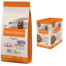 12 kg Nature's Variety Medium/Maxi Adult + 4 x 300 g Nassfutter-Mix zum Sonderpreis! - Original No Grain Truthahn + Original Paté No Grain-Mixpaket