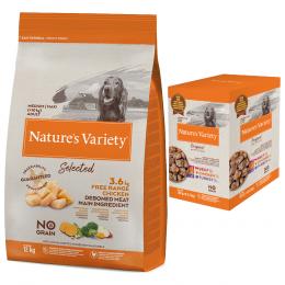 12 kg Nature's Variety Medium/Maxi Adult + 4 x 300 g Nassfutter-Mix zum Sonderpreis! - Selected Freilandhuhn + Original Paté No Grain-Mixpaket