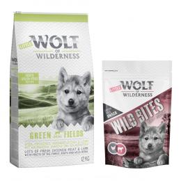 12 kg Wolf of Wilderness + 180 g Wild Bites Snack gratis! JUNIOR Green Fields - Lamm + JUNIOR Kalb Snack