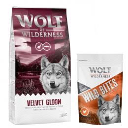 12 kg Wolf of Wilderness + 180 g Wild Bites Snack gratis! Velvet Gloom - Pute & Forelle + Huhn Snack