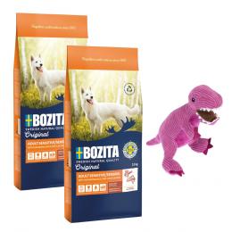 2 x 12 kg Bozita Original + TIAKI Hundespielzeug gratis! - Adult Sensitive Haut & Fell mit Lachs & Reis - Weizenfrei