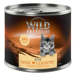 24 x 200 g Wild Freedom + 45 g Hühnerherzen gratis! - Kitten Wide Country - Kalb & Huhn