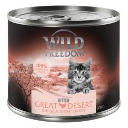 24 x 200 g Wild Freedom + 45 g Hühnerherzen gratis! - Kitten Wild Desert - Truthahn & Huhn