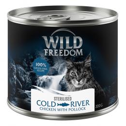 24 x 200 g Wild Freedom + 45 g Hühnerherzen gratis! - Sterilised Cold River - Huhn mit Seelachs