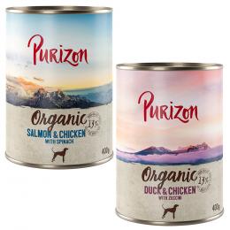 5 + 1 gratis! 6 x 400/800 g Purizon Nassfutter - Organic Mixpaket 2: (3 x 400 g Ente mit Huhn, 3 x 400 g Lachs mit Huhn)