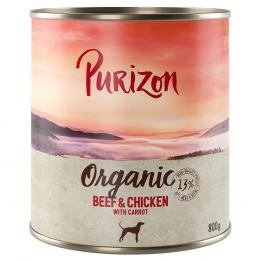5 + 1 gratis! 6 x 400/800 g Purizon Nassfutter - Organic Rind und Huhn mit Karotte (6 x 800 g)