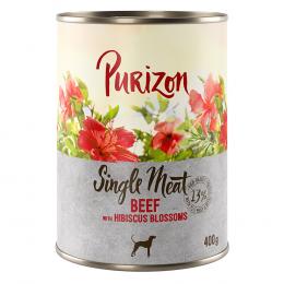 5 + 1 gratis! 6 x 400/800 g Purizon Nassfutter - Single Meat Rind mit Hibiskusblüten (6 x 400 g)
