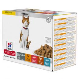 9 + 3 gratis! 12 x 85 g Hill's Science Plan - Adult Sterilised (je 3x): Huhn, Lachs, Truthahn, Forelle